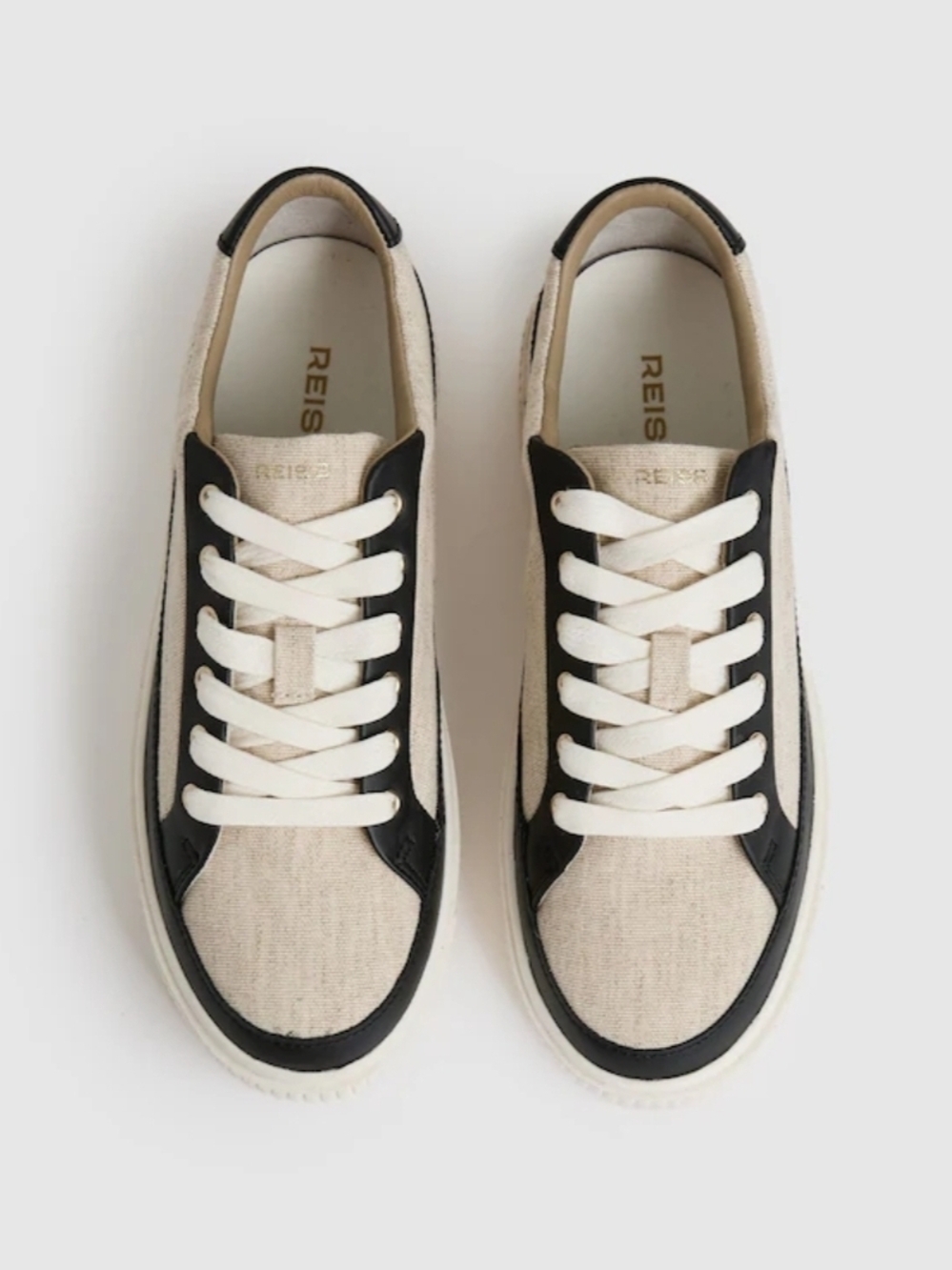 Reiss Women's Natural/Black Leanne Grained Leather Platform Sneakers | Size 39